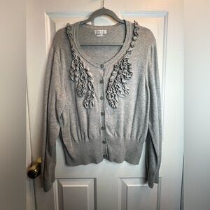 Van Heusen Gray Ruffled Cardigan Sweater